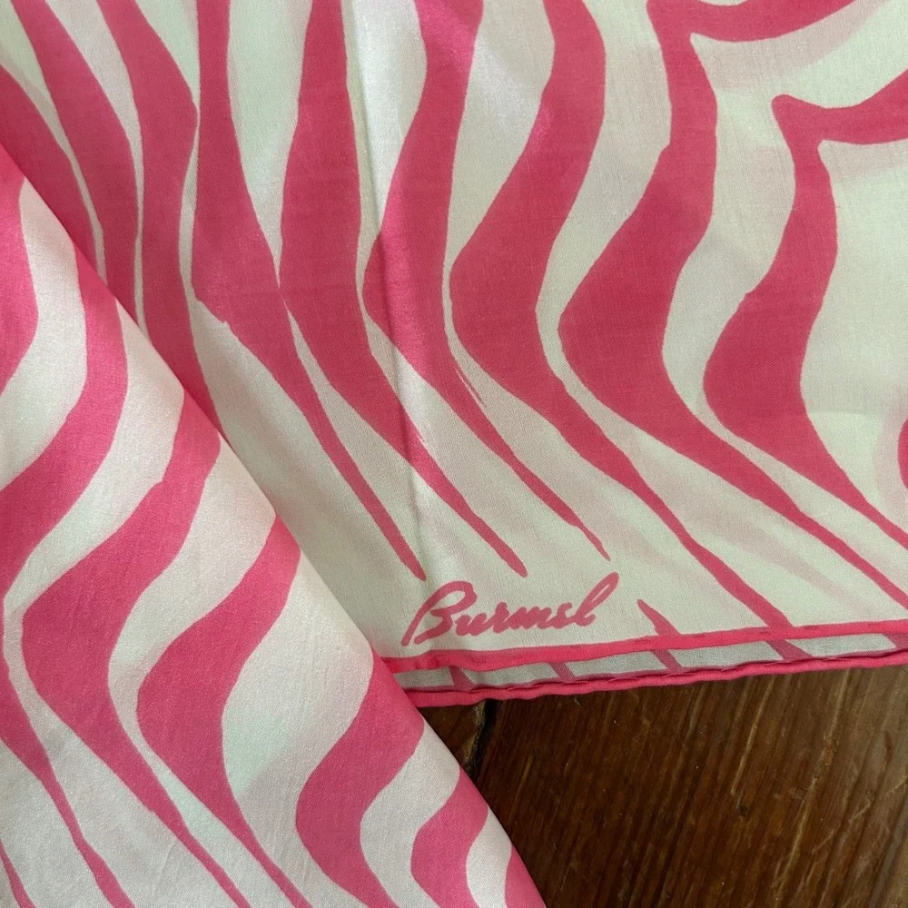 Vintage Burmel Silk Blend Satin Square‎ Scarf Handkerchief Pink White 22.5x22.5